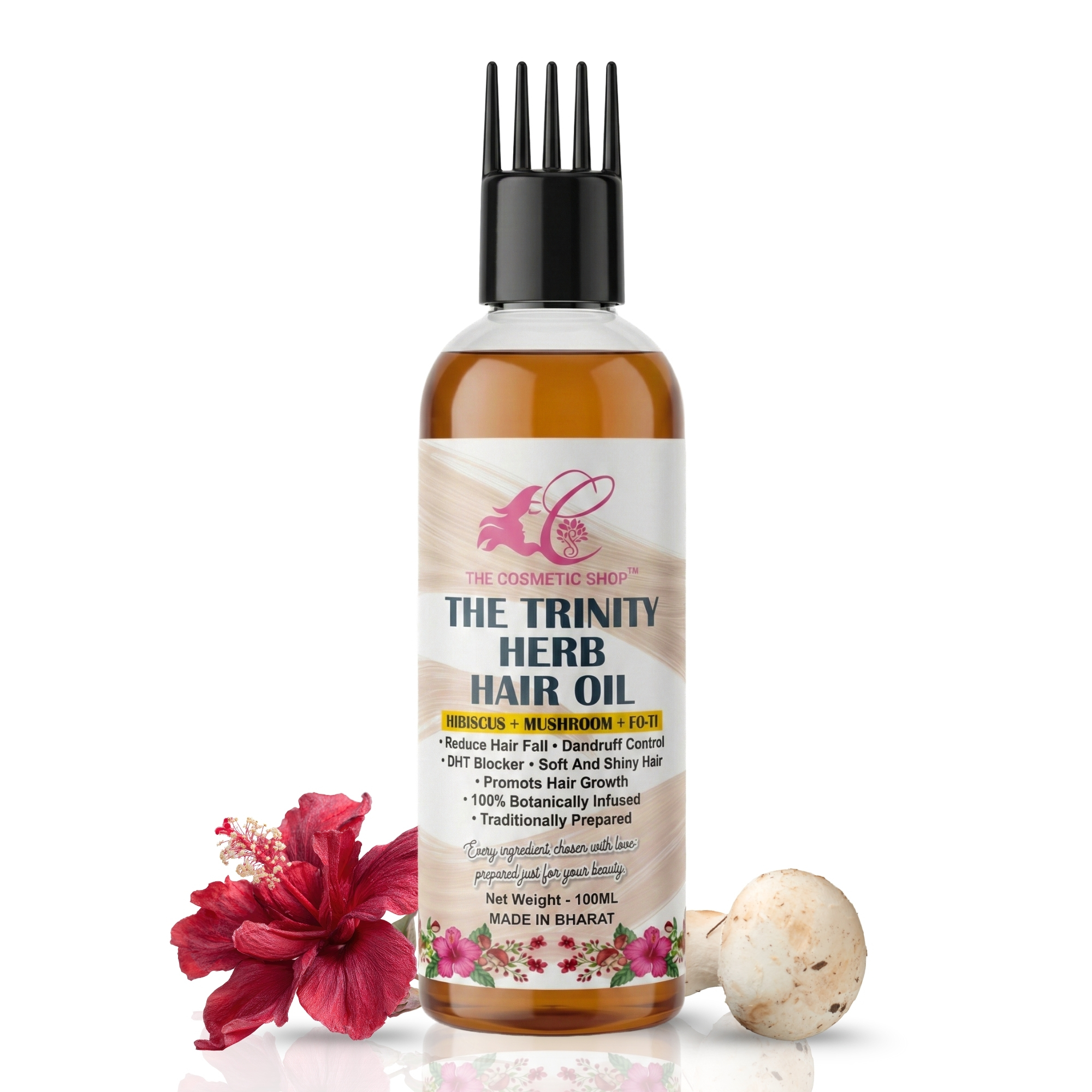 The Trinity Herb Hair Oil 100ml bottle for hair growth and DHT blocking