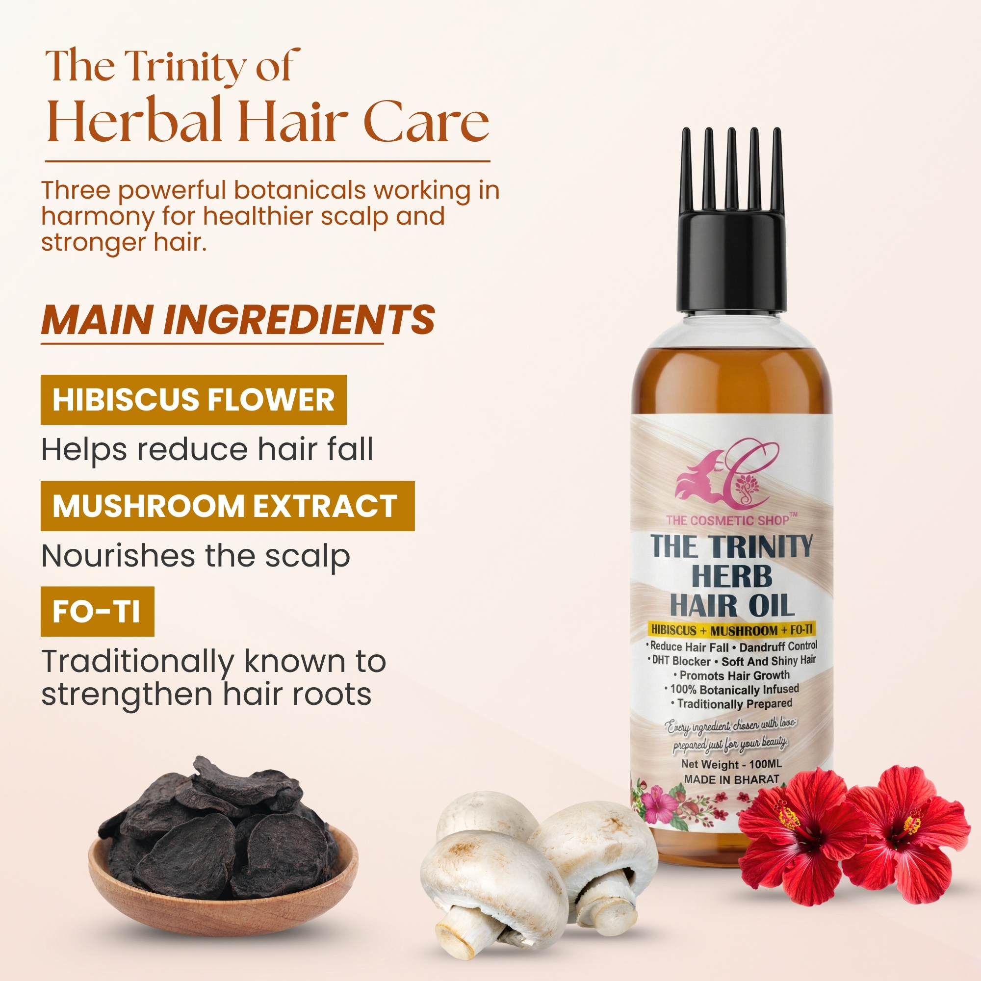 Fo-Ti, Mushroom, and Hibiscus extracts for hair fall reduction