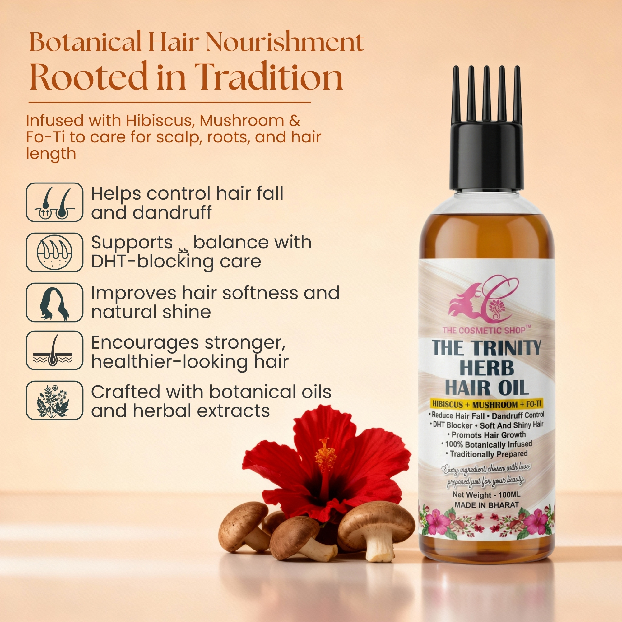 Applying Trinity Hair Oil directly to the scalp for deep root penetration