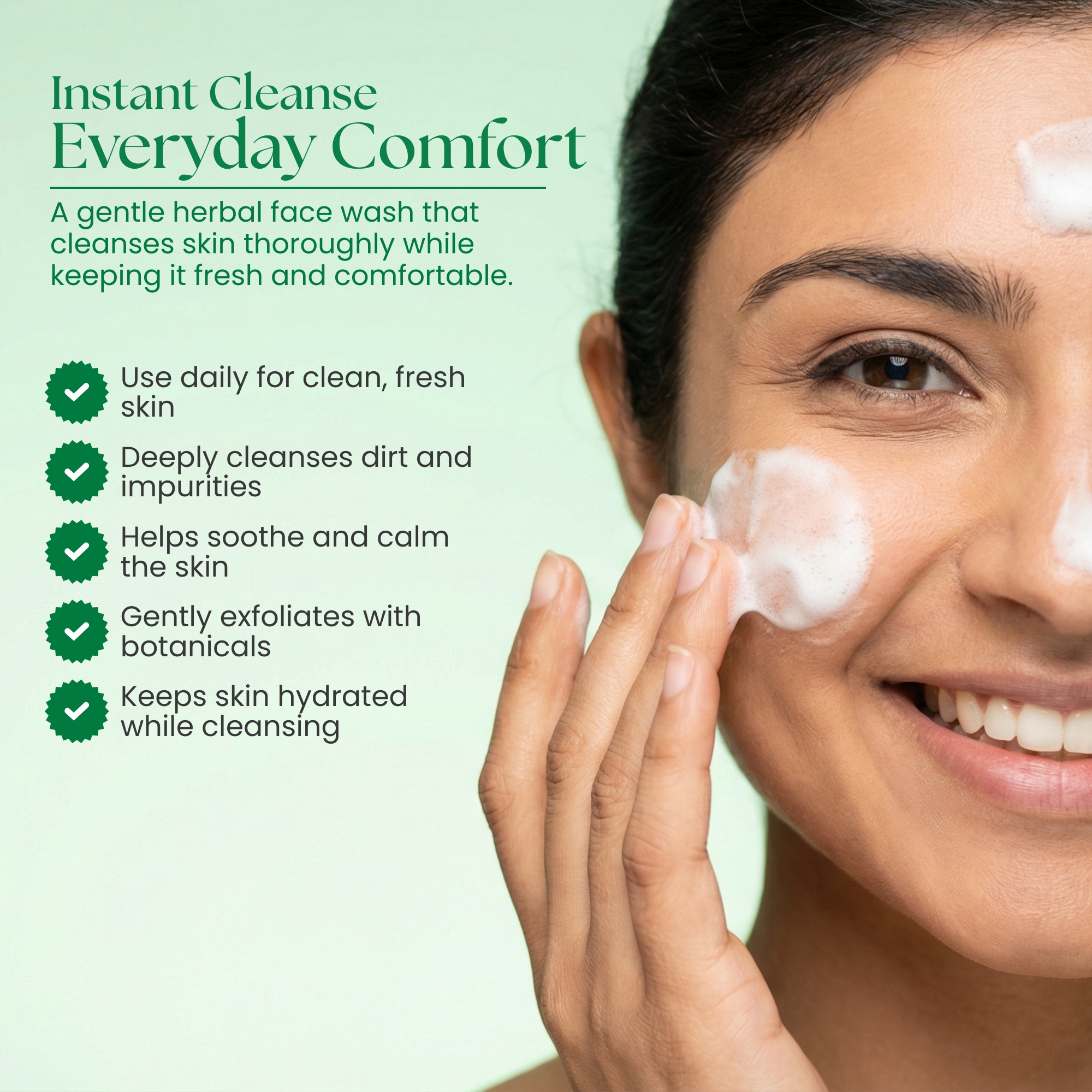 Woman applying Neem-Glow herbal face wash to her face